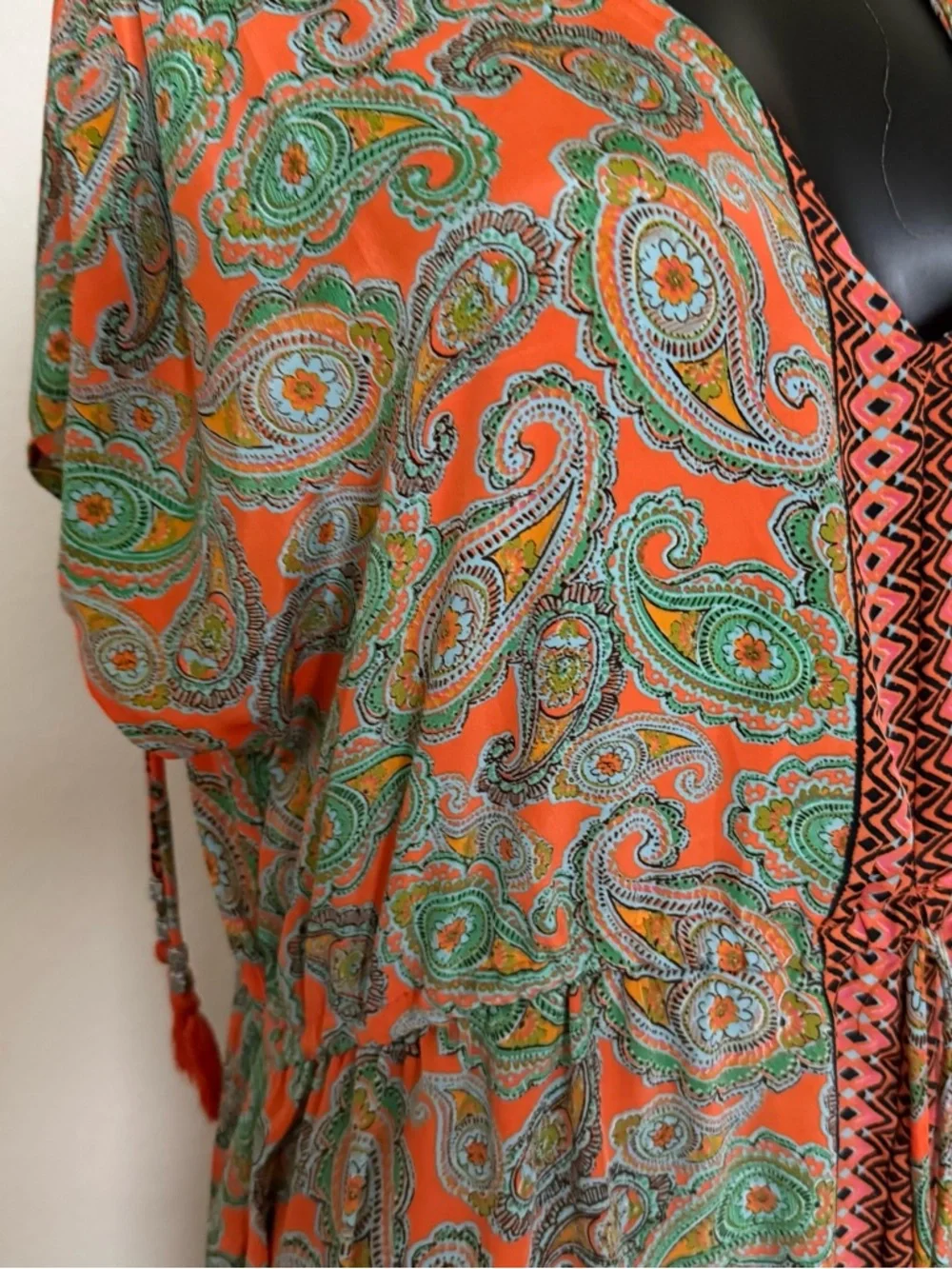 Paisley Print Orange & Green Maxi Dress with Center Panel - Picture 11 of 16